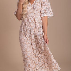 Lace Short Sleeve Flower Midi Dress